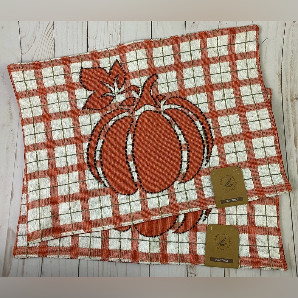 2 Fall Tapestry Harvest Cozy Pumpkin Placemats New